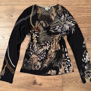 Vintage 90's Alberto Makali beaded mesh long sleeve top large Y2K